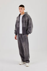 Washed Applique Zip Through Hoodie & Relaxed Jogger - Grey