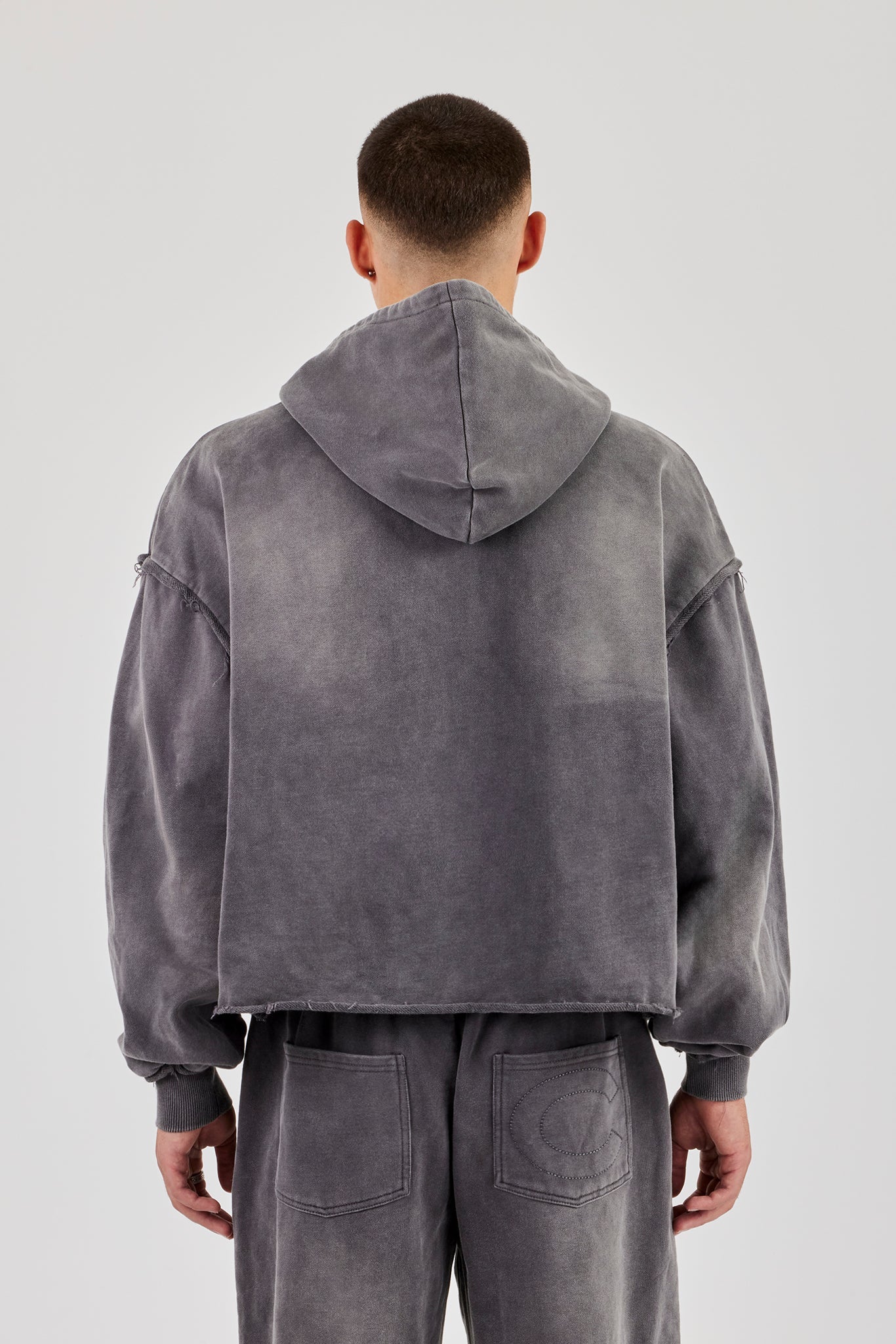 Washed Applique Zip Through Hoodie - Grey | Mens Hoodies & Sweats