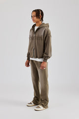 Washed Applique Zip Through Tracksuit - Khaki