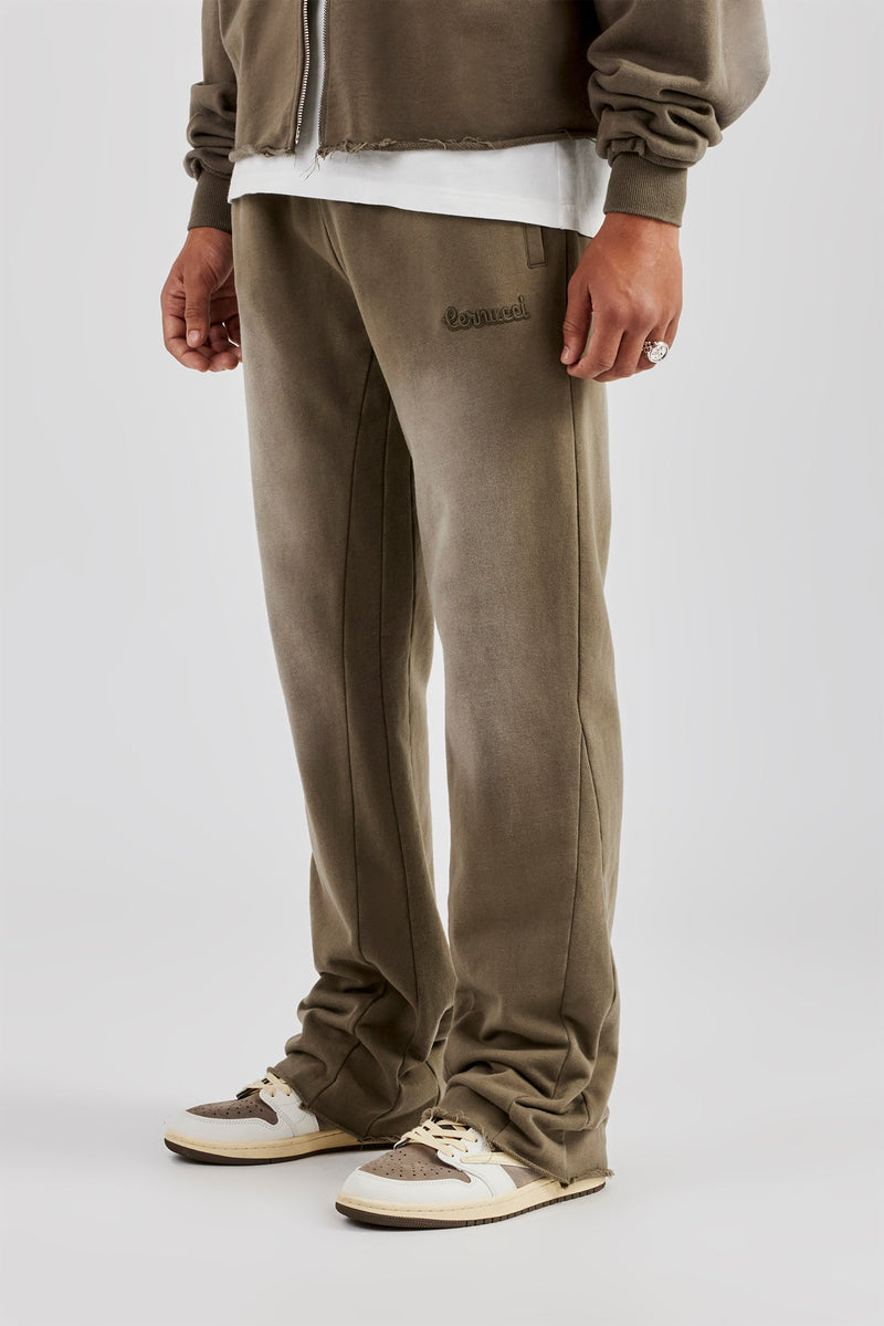 Washed Flare Fit Panelled Jogger - Khaki