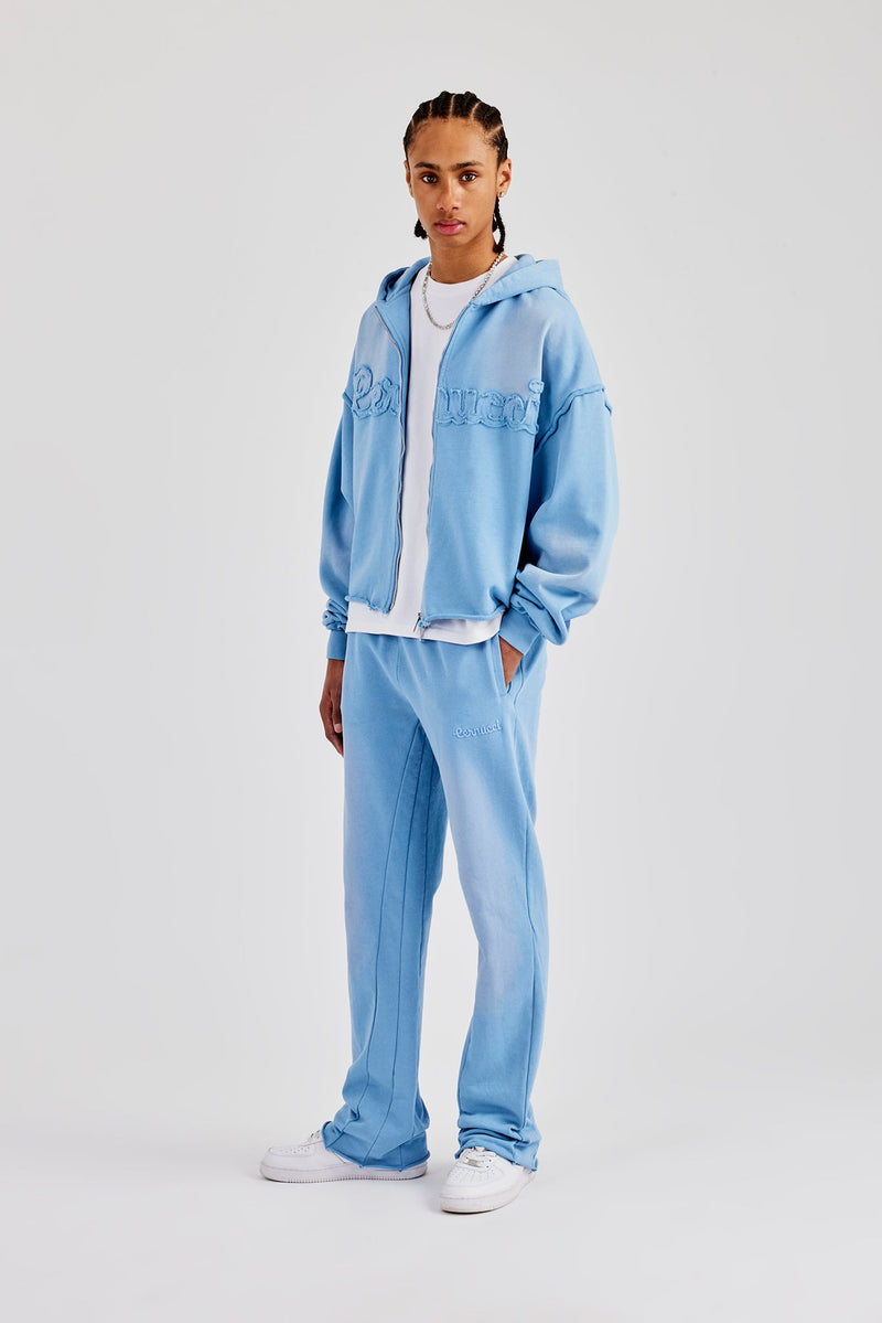 Washed Fit Flare Panelled Jogger - Blue