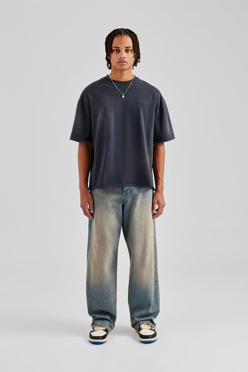 Washed Applique Boxy T-Shirt - Acid Wash