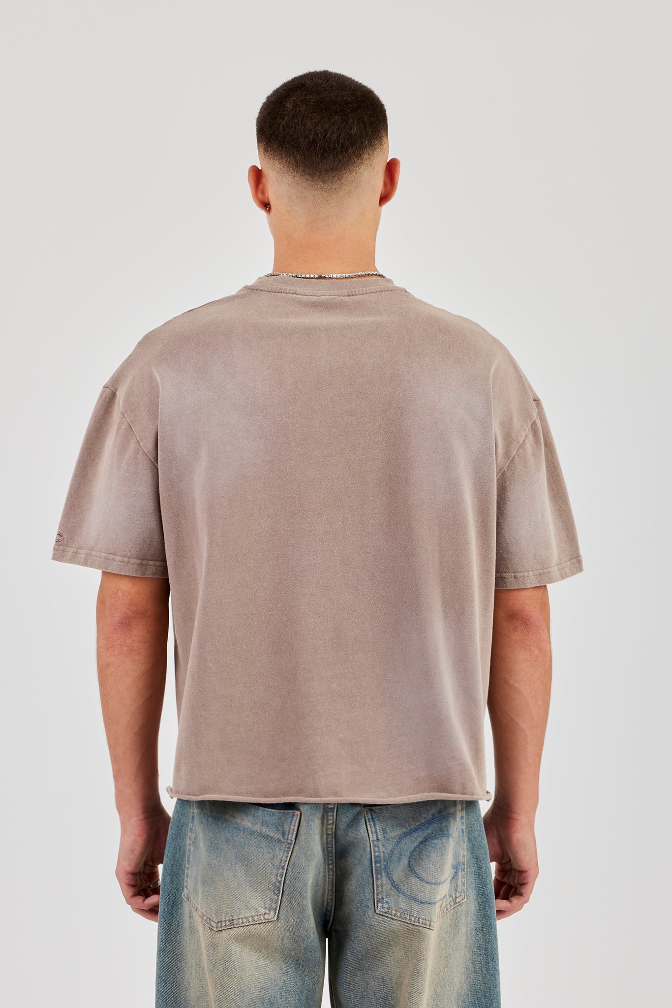 Boxy Washed Embroidered T-Shirt - Brown