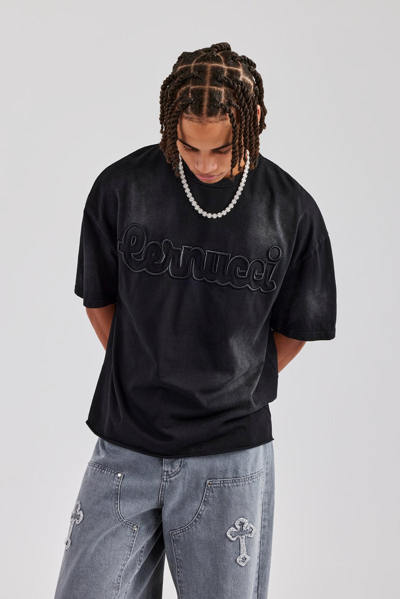 Washed Boxy Distressed T-Shirt - Black