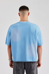 Washed Boxy Distressed T-Shirt - Blue