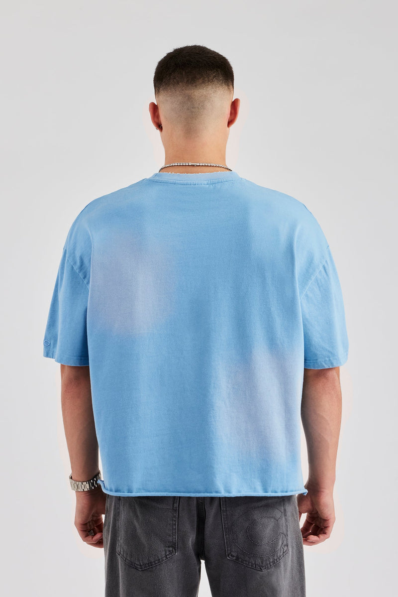 Washed Boxy Distressed T-Shirt - Blue