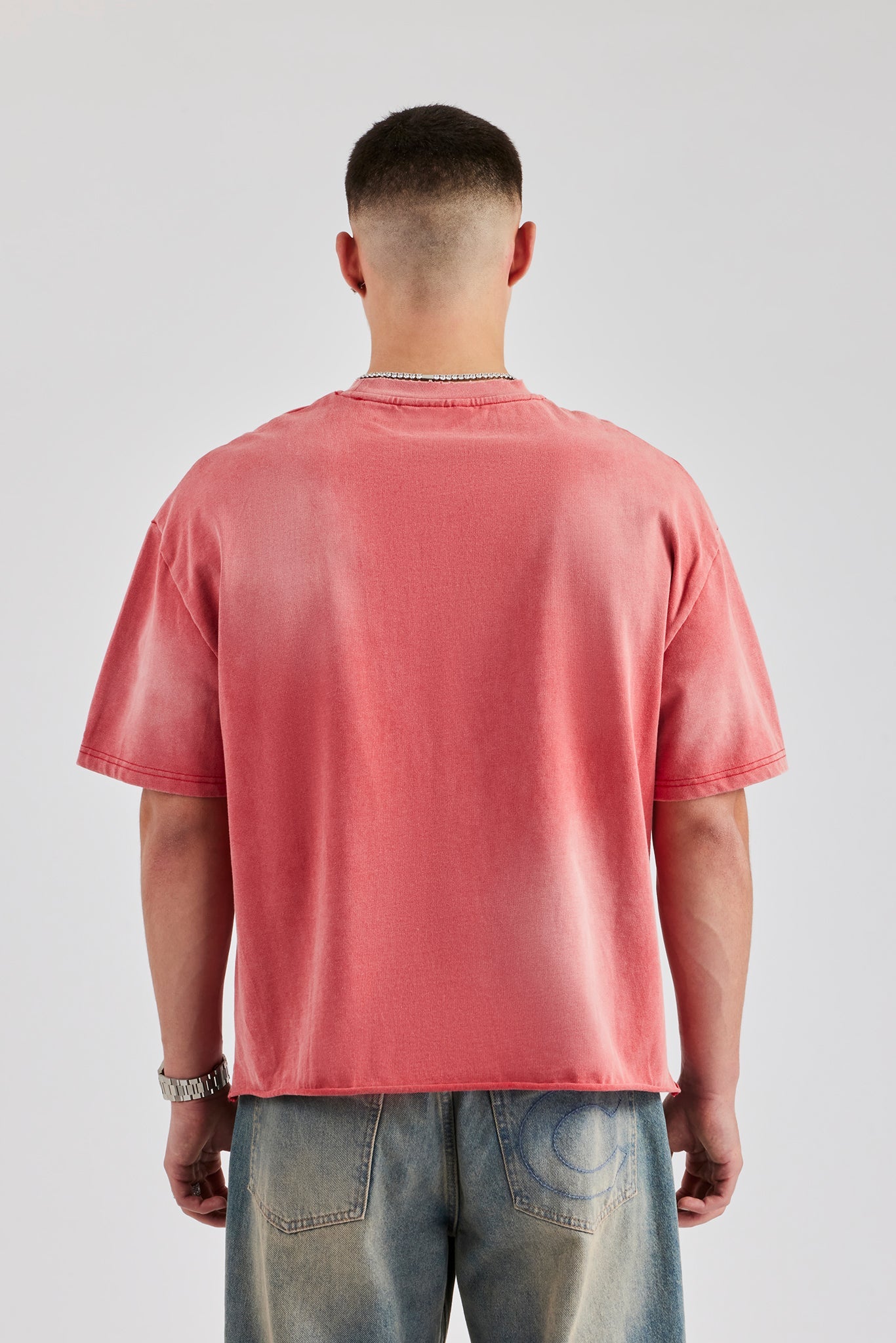 Boxy Washed Embroidered T-Shirt - Red