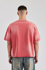 Washed Boxy Distressed T-Shirt - Red