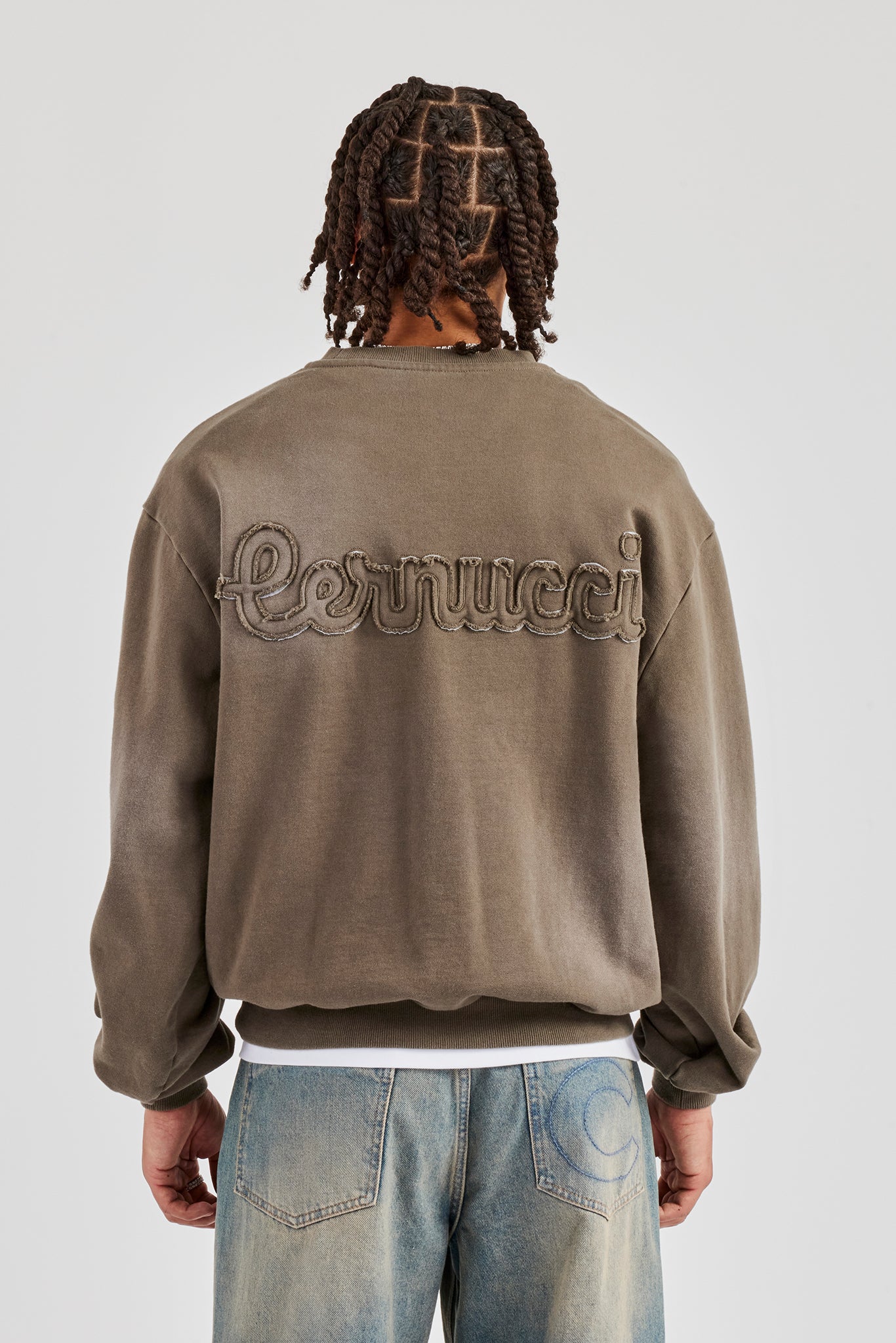 Washed Applique Boxy Sweater - Khaki