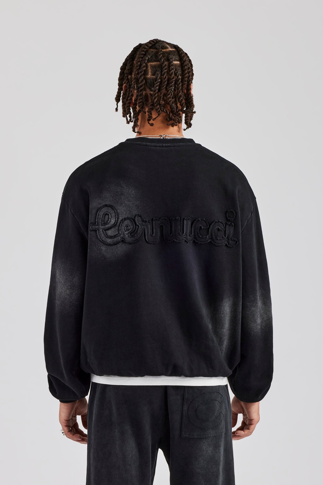 Washed Applique Boxy Sweater - Black | Mens Hoodies & Sweats
