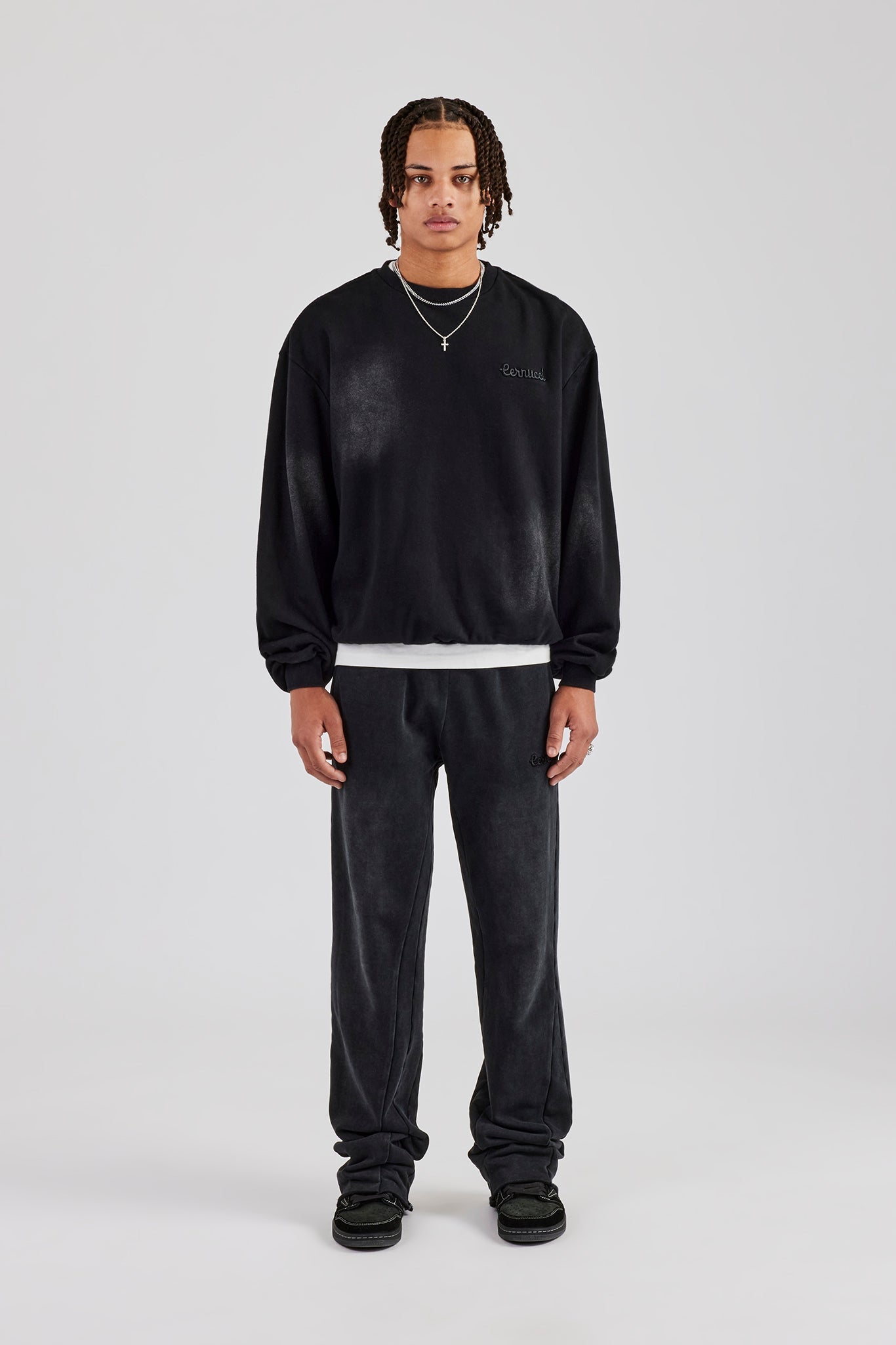 Washed Applique Boxy Sweater - Black | Mens Hoodies & Sweats