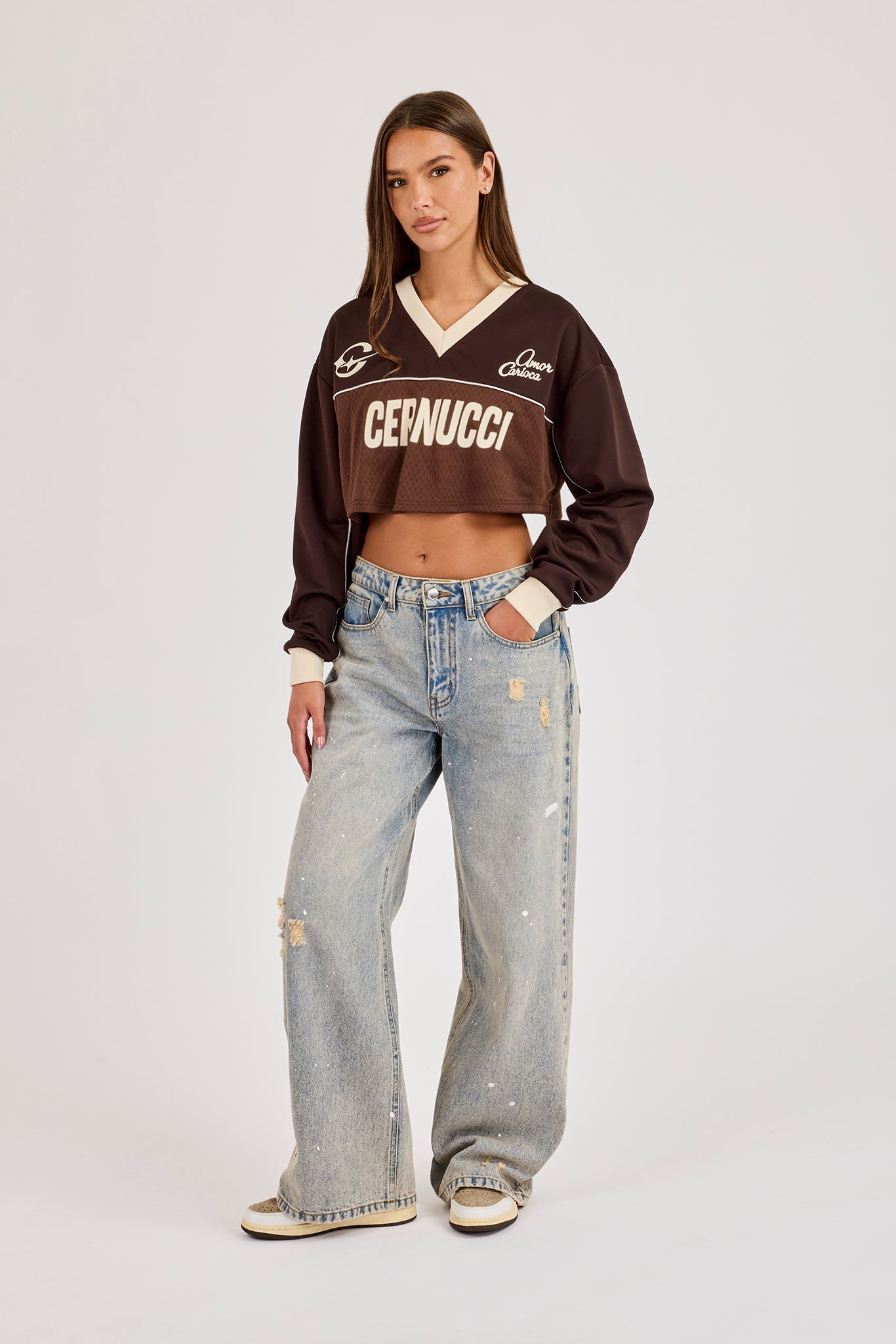 Mesh Mixed Crop Top - Chocolate Brown