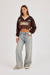 Mesh Mixed Crop Top - Chocolate Brown