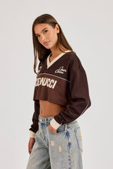Mesh Mixed Crop Top - Chocolate Brown