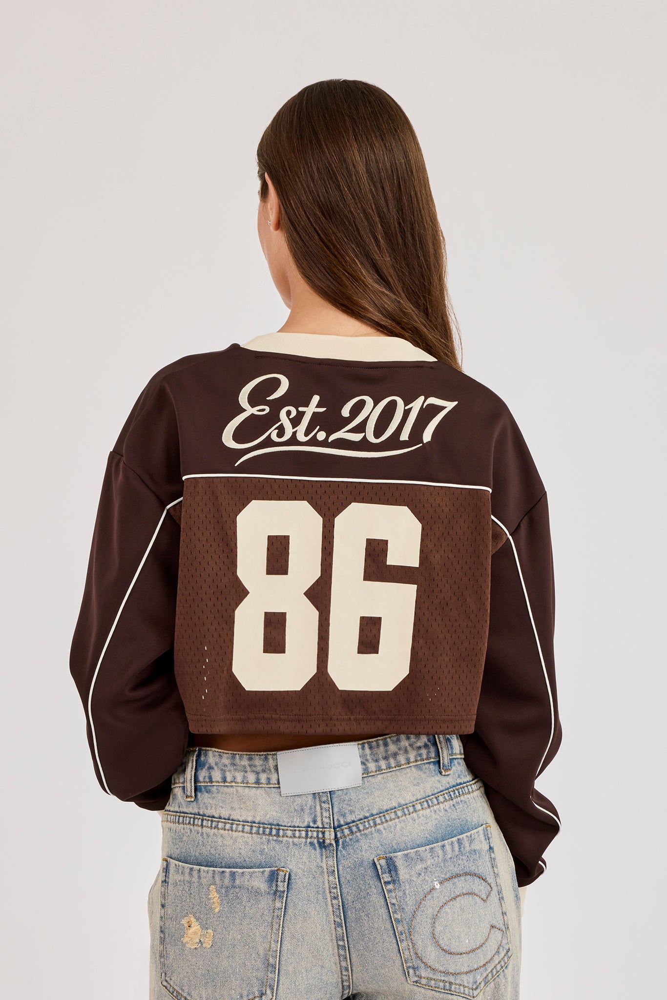 Mesh Mixed Crop Top - Chocolate Brown