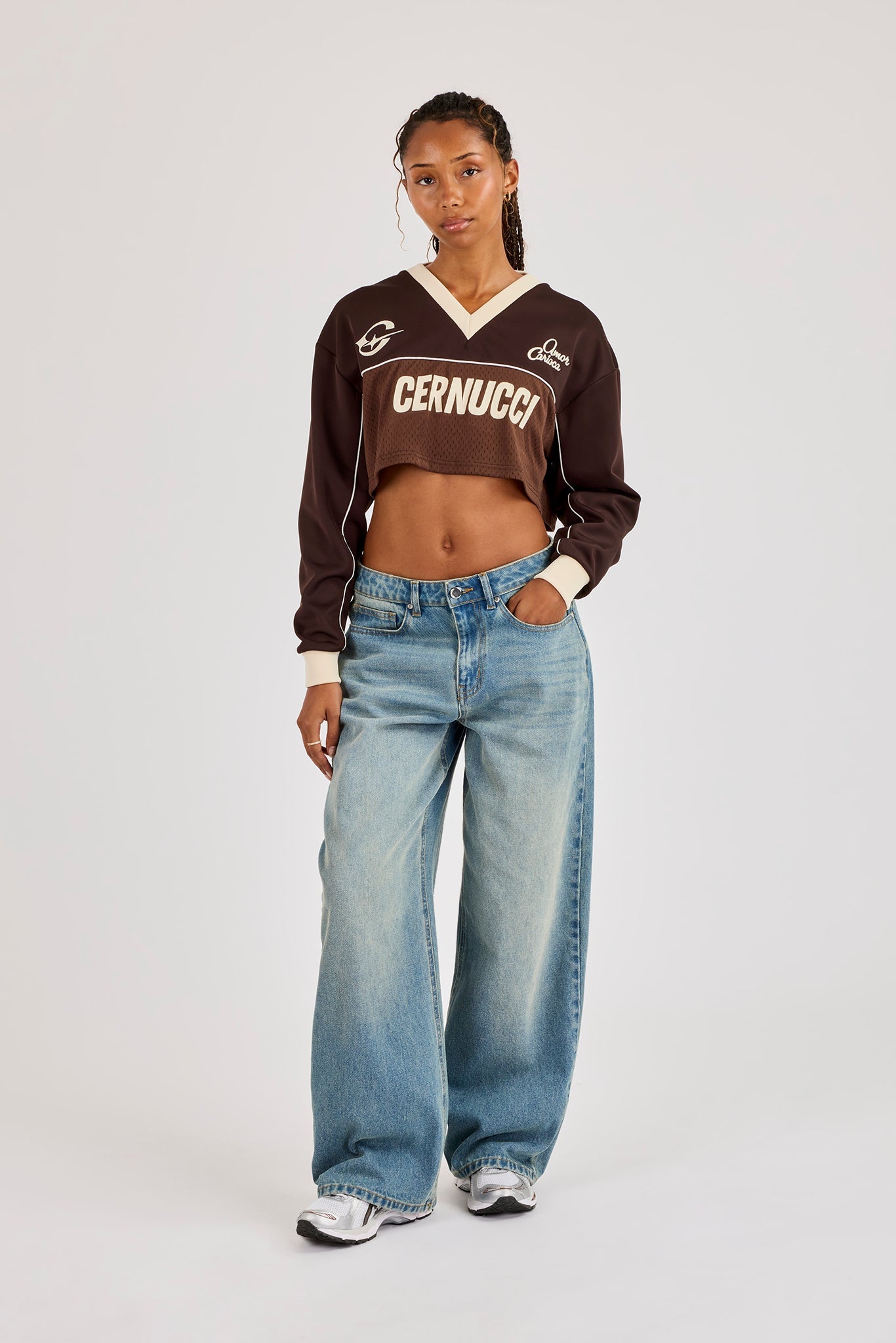Mesh Mixed Crop Top - Chocolate Brown