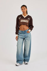 Mesh Mixed Crop Top - Chocolate Brown