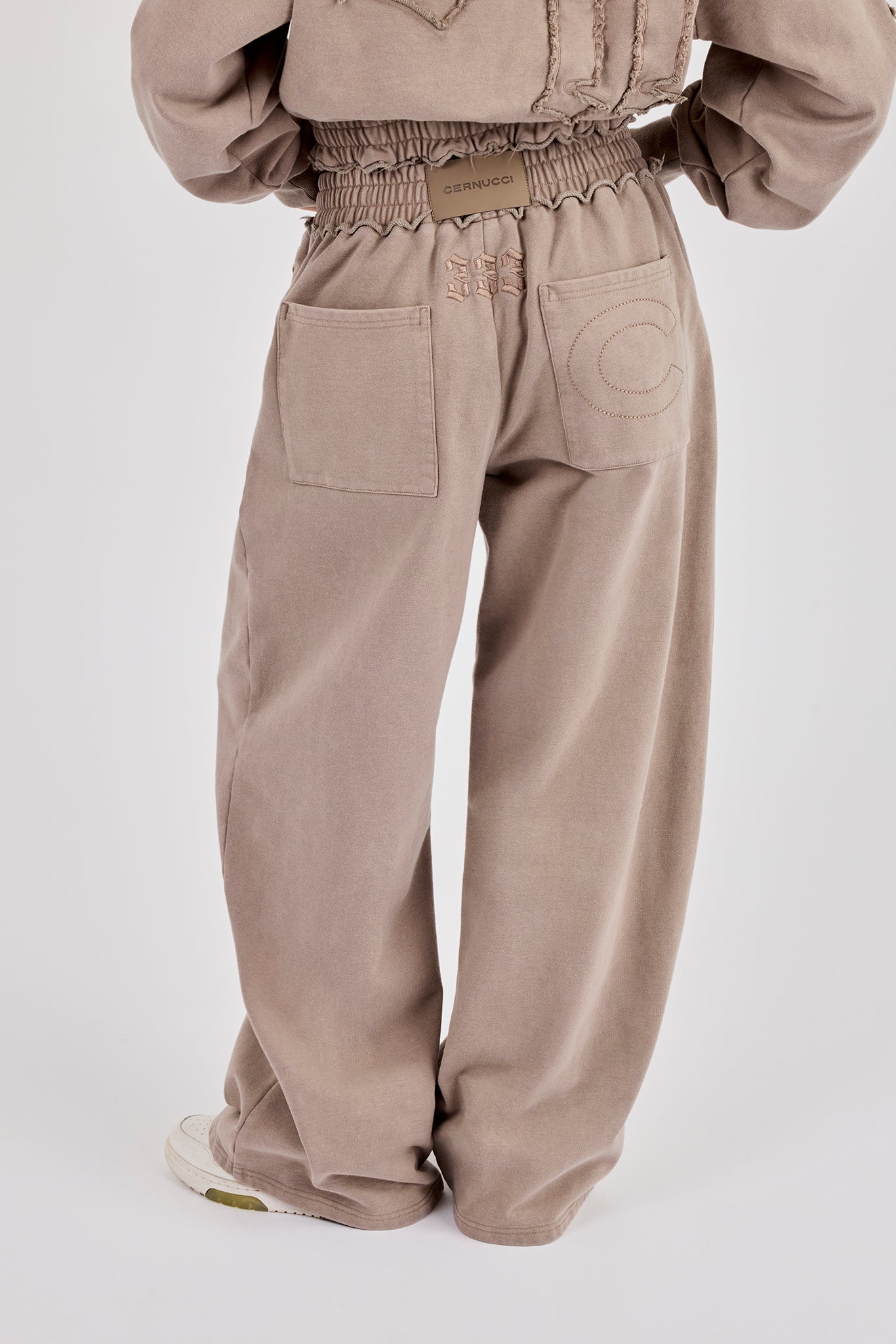 Applique Baggy Wide Leg Jogger - Washed Taupe