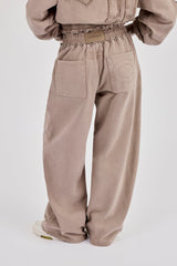 Applique Baggy Wide Leg Jogger - Washed Taupe
