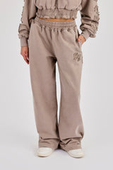 Applique Baggy Wide Leg Jogger - Washed Taupe