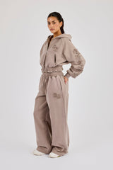 Applique Baggy Wide Leg Jogger - Washed Taupe