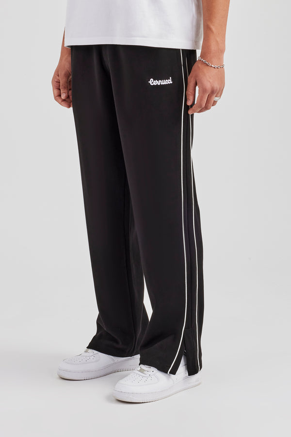 Piping Split Hem Trouser - Black