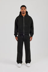 Scuba Zip Through Boxy Hoodie & Relaxed Trouser - Black