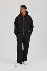 Scuba Zip Through Boxy Hoodie & Relaxed Trouser - Black