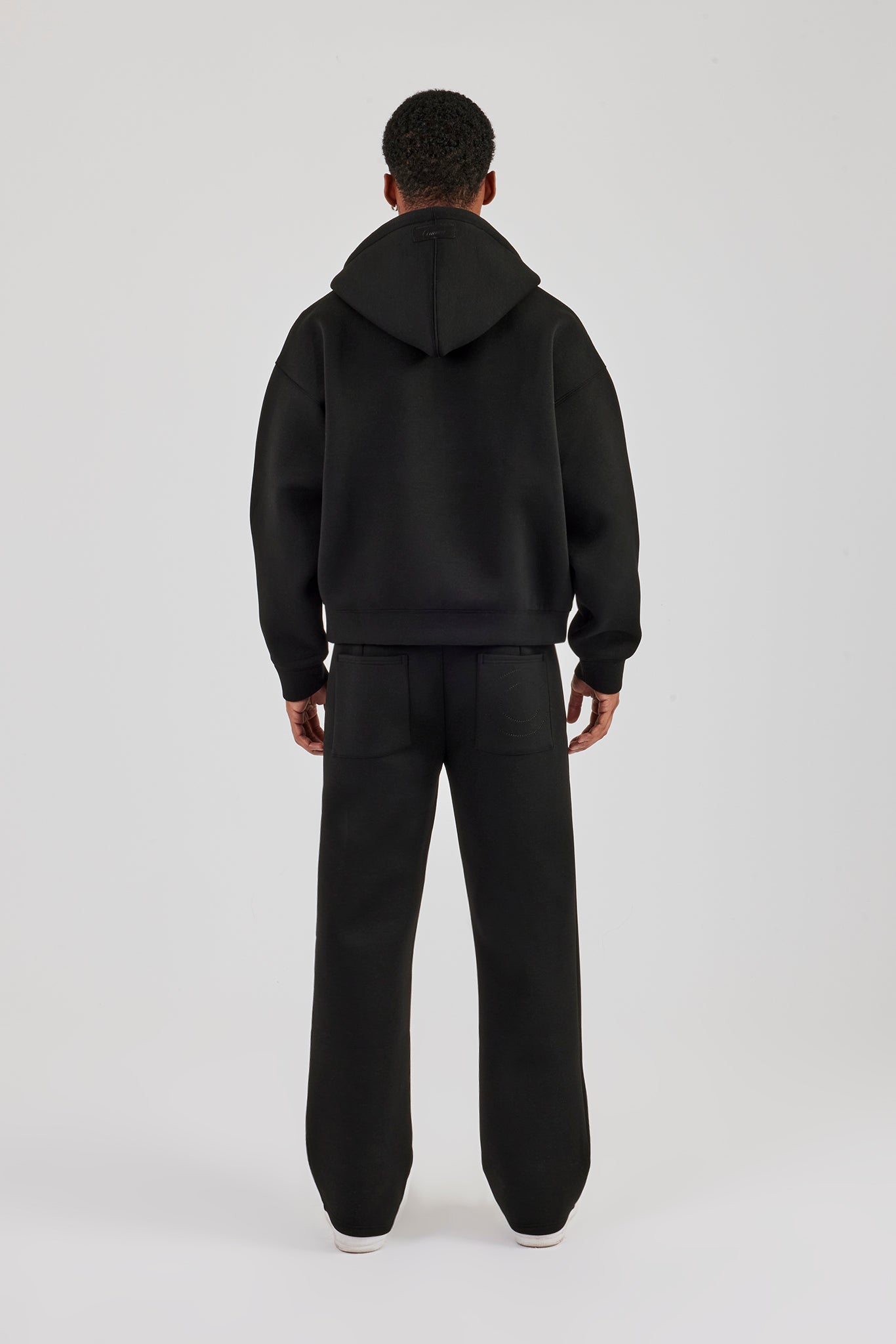 Scuba Zip Through Boxy Hoodie & Relaxed Trouser - Black