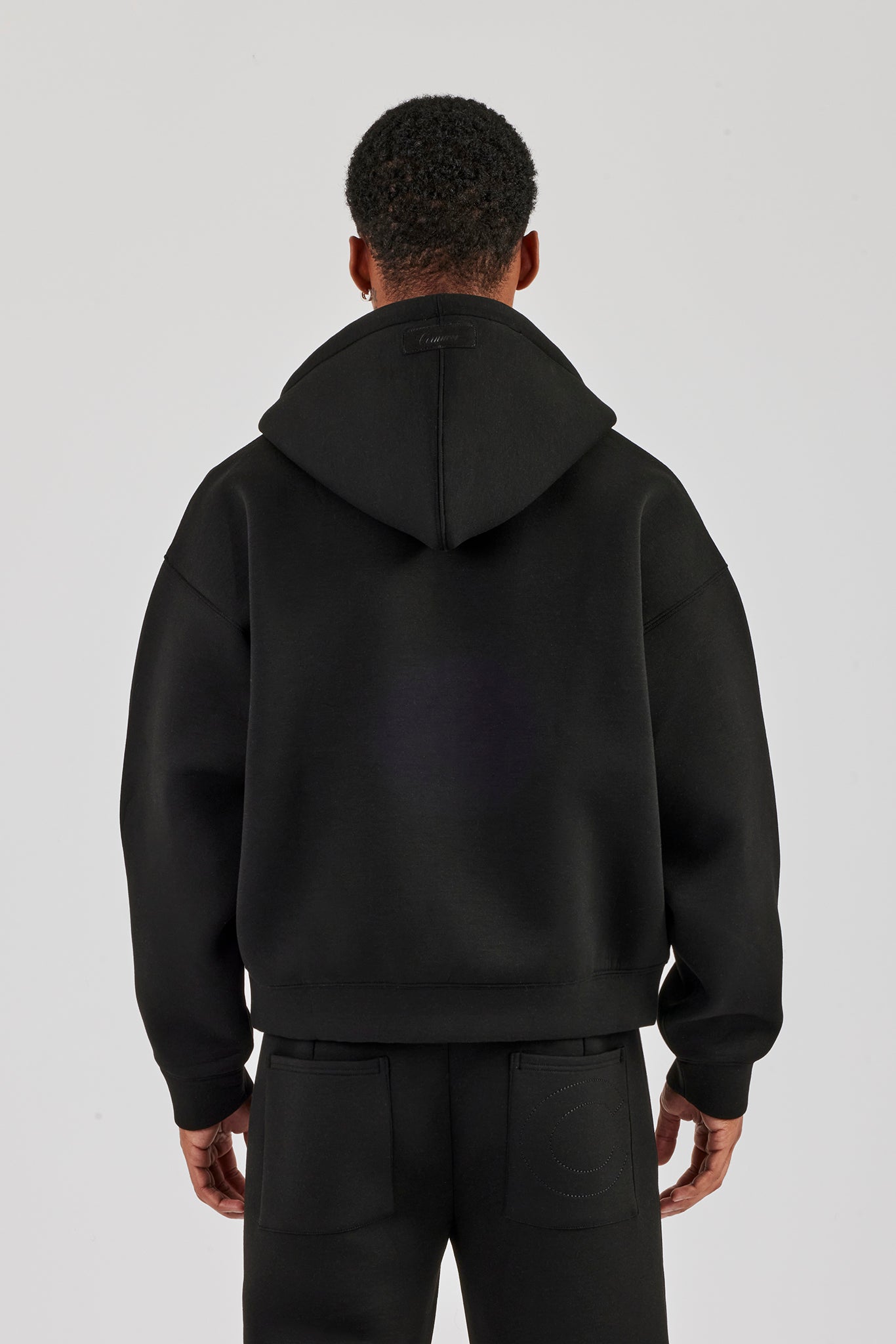 Scuba Zip Through Boxy Hoodie - Black