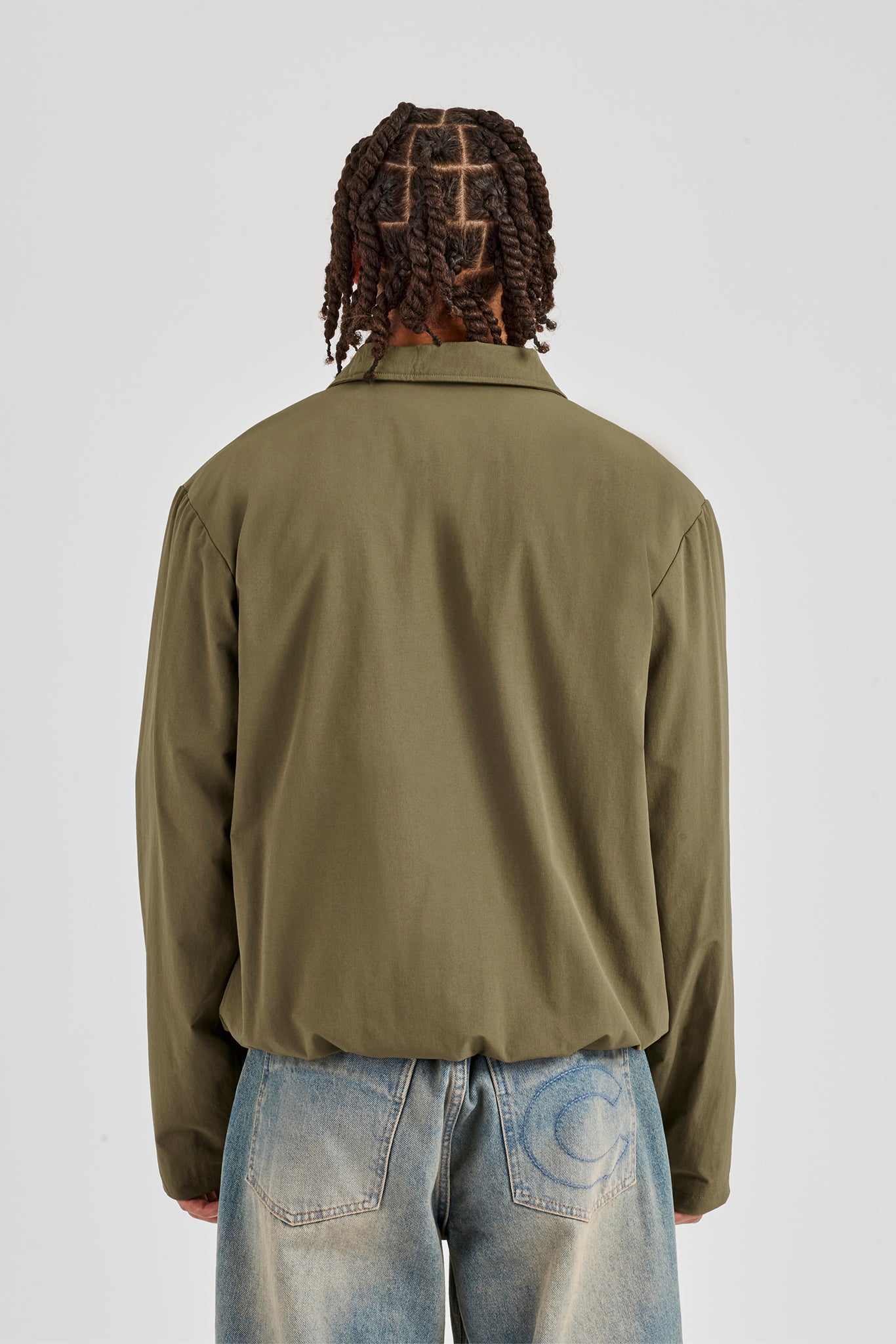 Nylon Panel Funnel Neck Track Jacket - Khaki