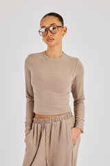 Peached Soft Touch Long Sleeve Top - Taupe
