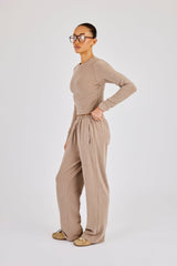 Peached Soft Touch Long Sleeve Top & Trouser - Taupe
