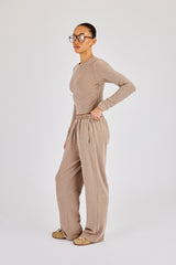 Peached Soft Touch Long Sleeve Top & Trouser - Taupe