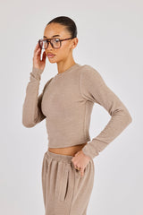 Peached Soft Touch Long Sleeve Top - Taupe
