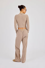 Peached Soft Touch Long Sleeve Top & Trouser - Taupe