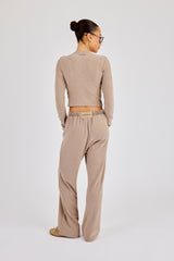 Peached Soft Touch Long Sleeve Top & Trouser - Taupe