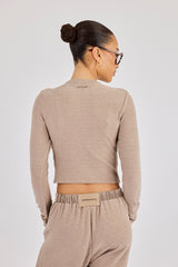 Peached Soft Touch Long Sleeve Top & Trouser - Taupe