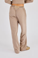 Peached Soft Touch Button Detail Trouser - Taupe