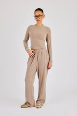 Peached Soft Touch Long Sleeve Top & Trouser - Taupe