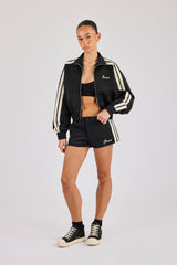 Taping Cropped Funnel Neck Track Jacket & Micro Short - Black