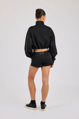 Taping Cropped Funnel Neck Track Jacket & Micro Short - Black