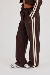 Pinstripe Taping Wide Leg Track Pant - Chocolate