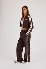 Pinstripe Taping Cropped Harrington Jacket & Wide Leg Track Pant - Chocolate