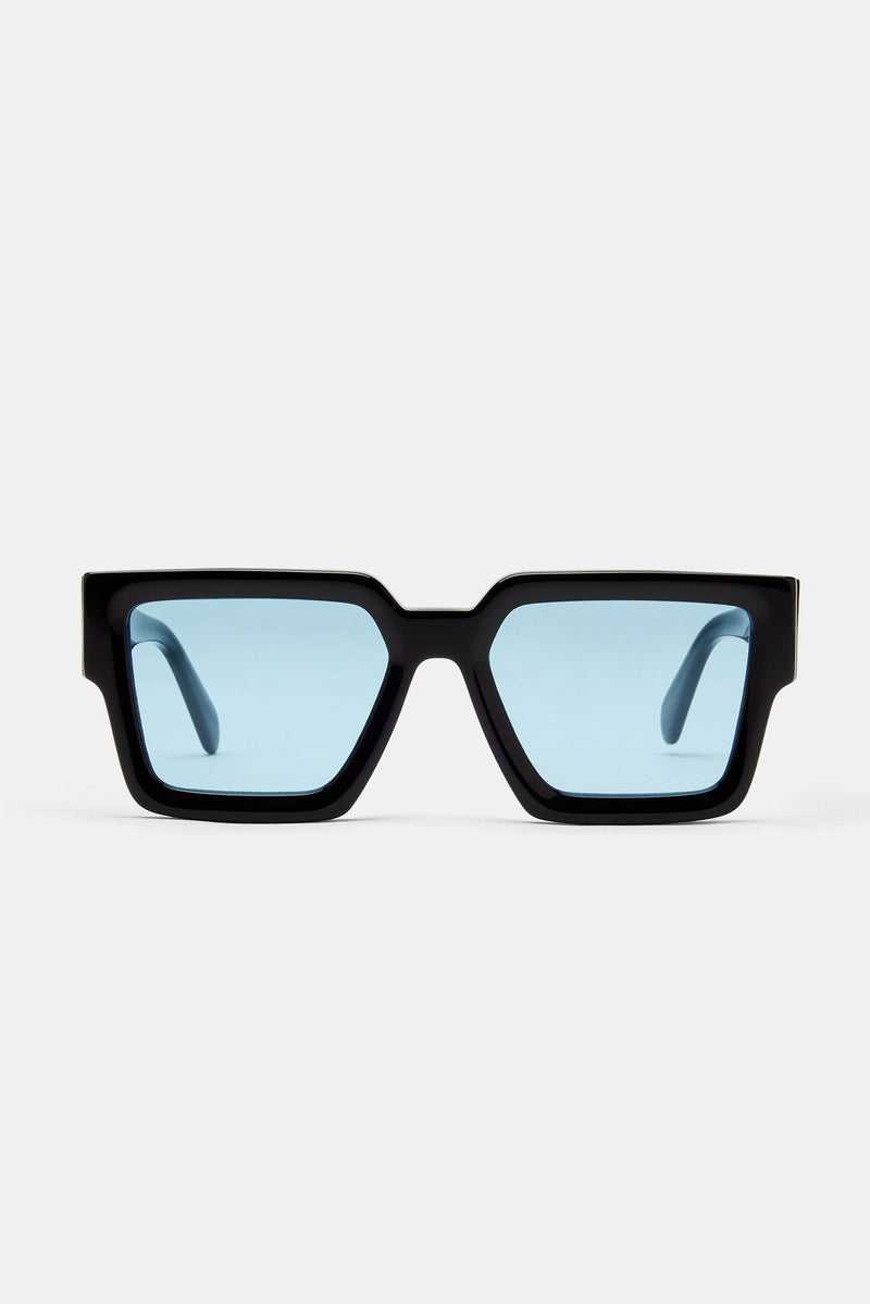 Oversized Thick Frame Blue Acetate Sunglasses - Black