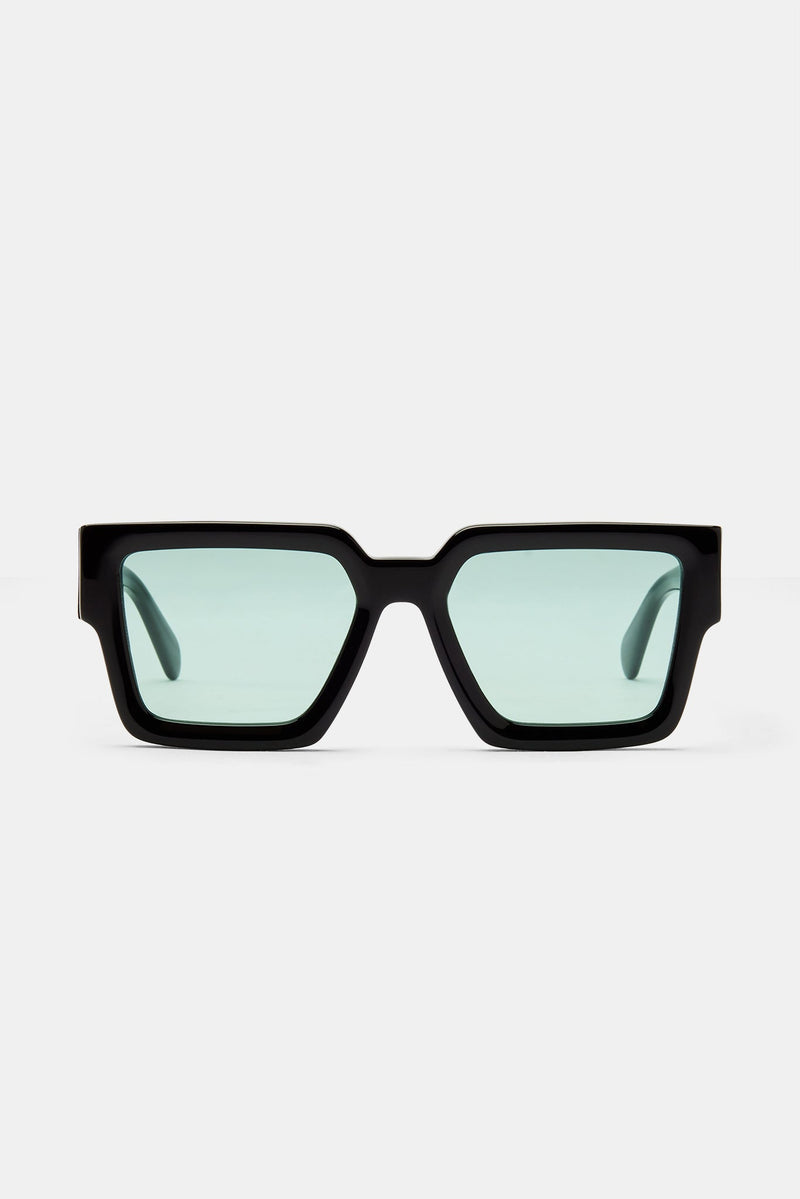 Oversized Thick Frame Green Acetate Sunglasses - Black