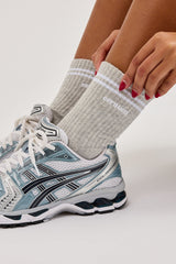 Embroidered Logo Double Stripe Socks - Grey