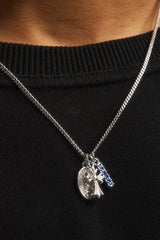 Multi Cross, Medal & Blue CZ Necklace - 15mm - White