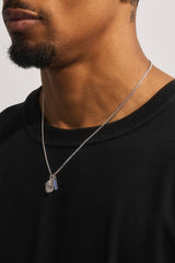 Multi Cross, Medal & Blue CZ Necklace - 15mm - White