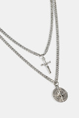 Double Layer Cuban Crucifix & Compass Necklace - 15mm - White